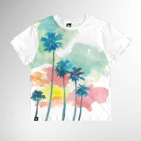 T-shirt coloré Watercolor Palm - Pardon! - Évasion tropicale