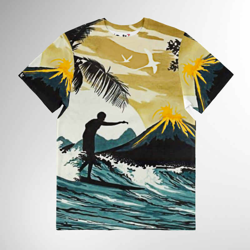 illustration tropicale t-shirt pardon AOP volcano