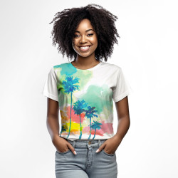 T-shirt exotique Watercolor Palm - Pardon! - Aquarelle réunionnais